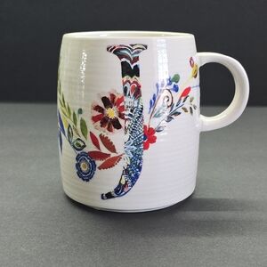 Anthropologie Starla Halfmann Petal Floral J Letter Initial Monogram Tea Mug